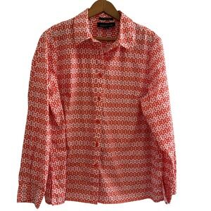 Jones New‎ York Signature Orange Pattern Button Down Stretch Top Blouse L